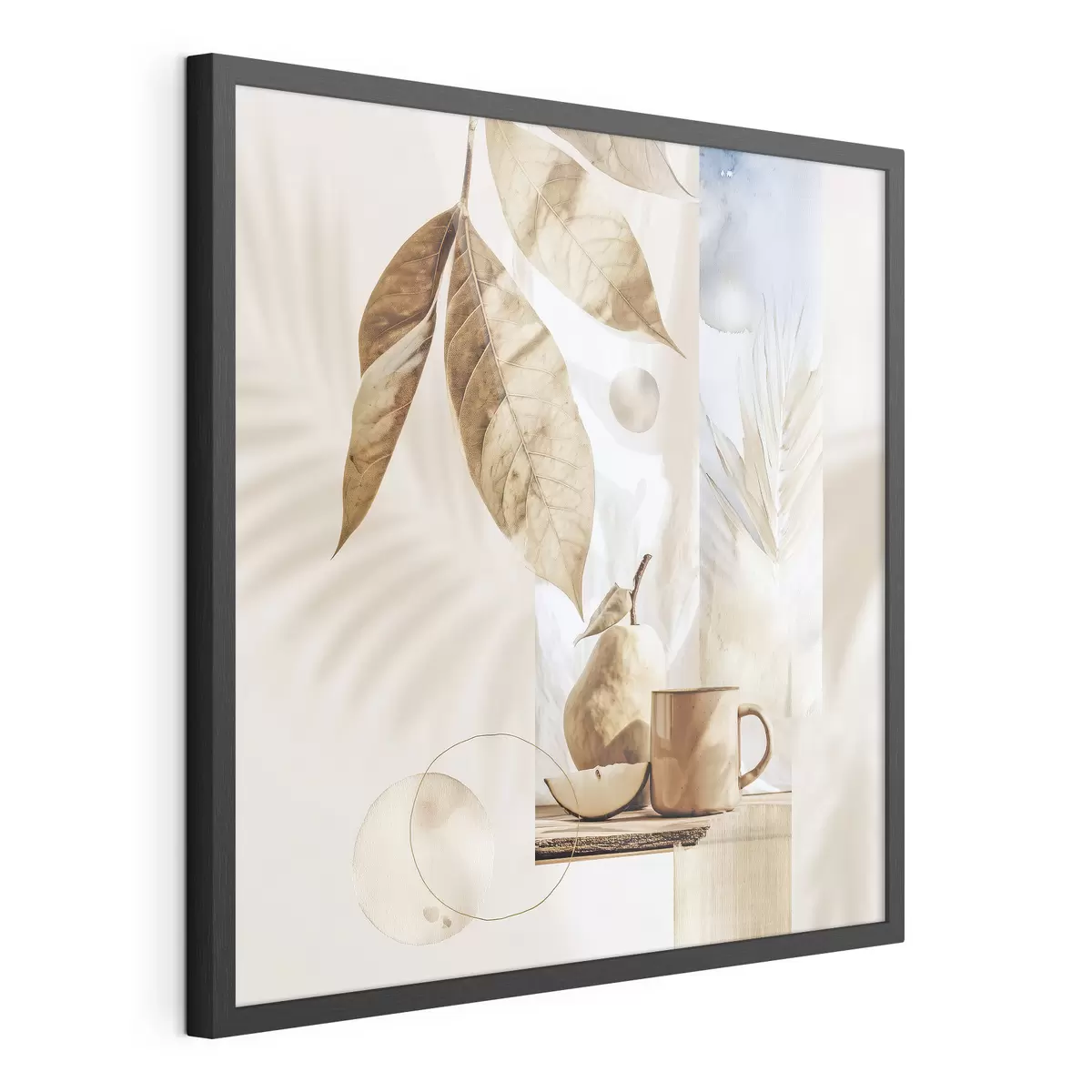 Poster Astratto con foglie, pera e tazza f47047