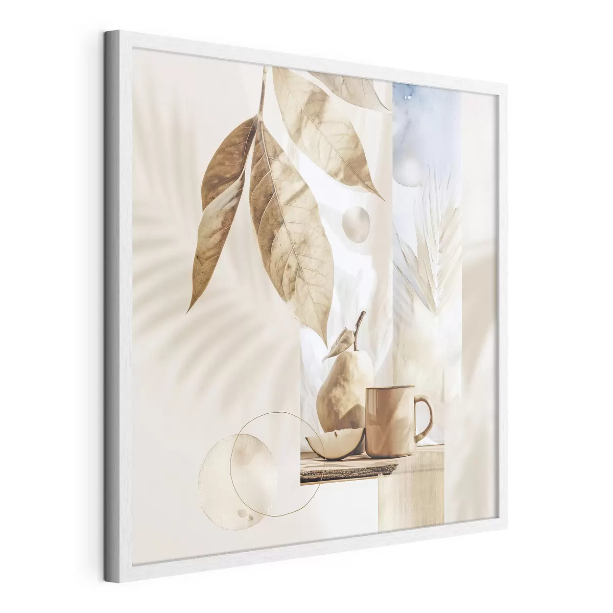 Poster Astratto con foglie, pera e tazza f47047