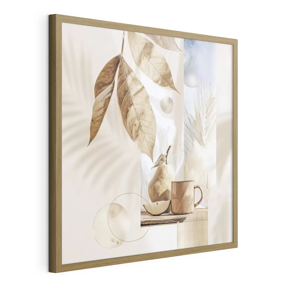 Poster Astratto con foglie, pera e tazza f47047