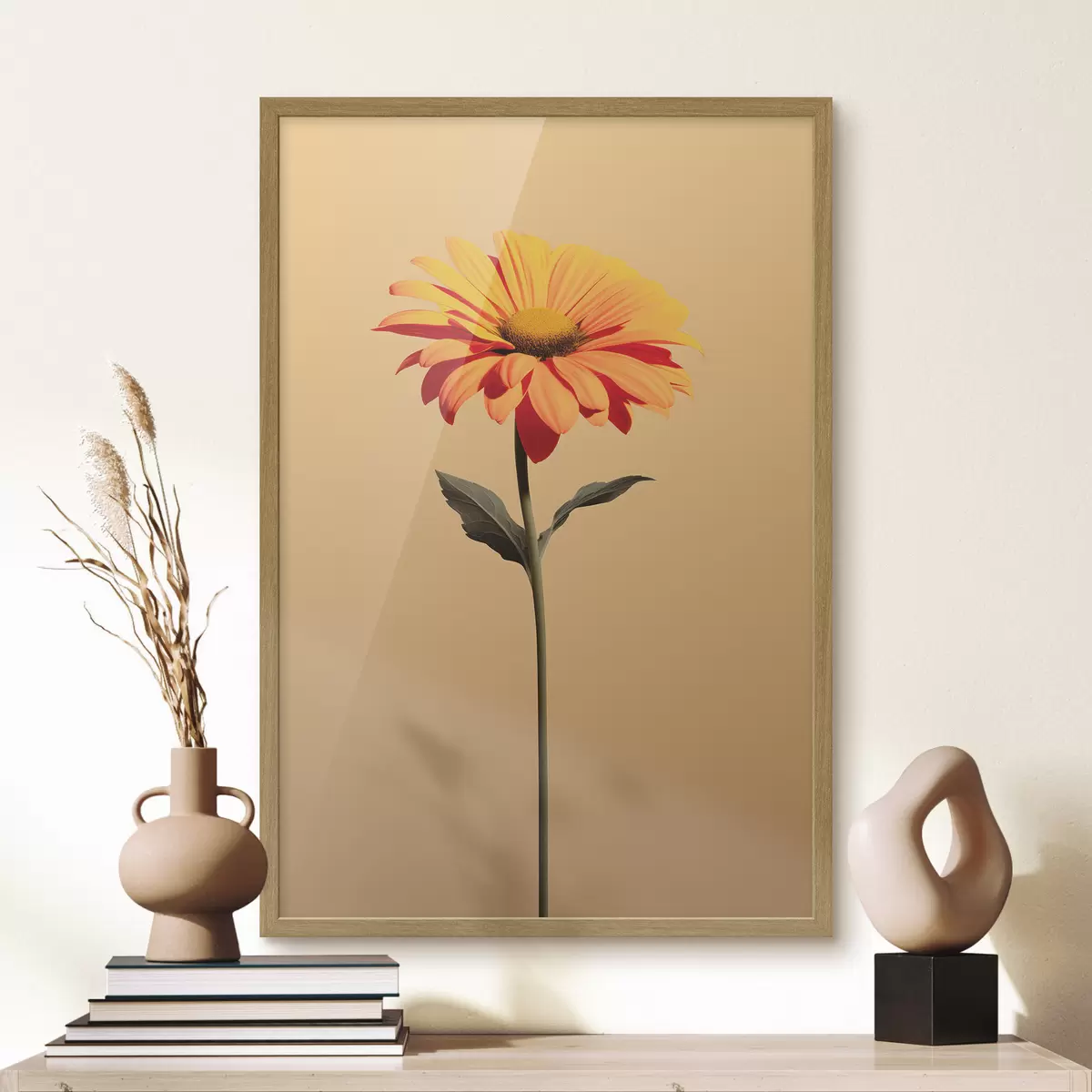 Poster Fiore di gerbera su sfondo uniforme con luce soffusa in stile minimalista f46928