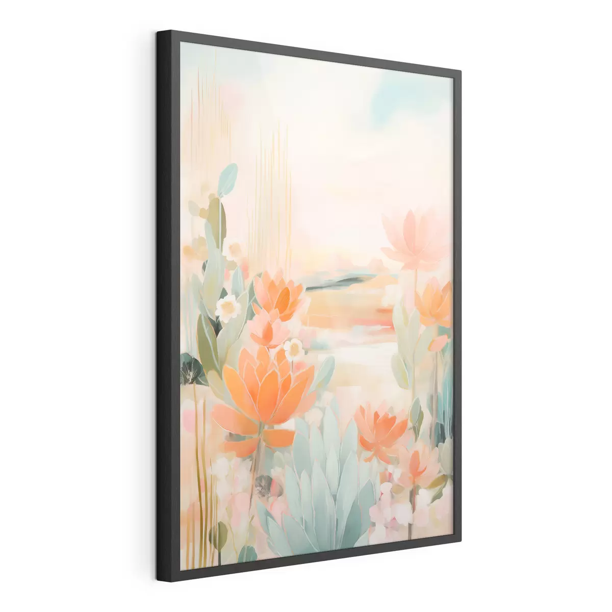 Poster Paesaggio floreale nei toni del rosa e del blu in uno stile pittorico contemporaneo f46931