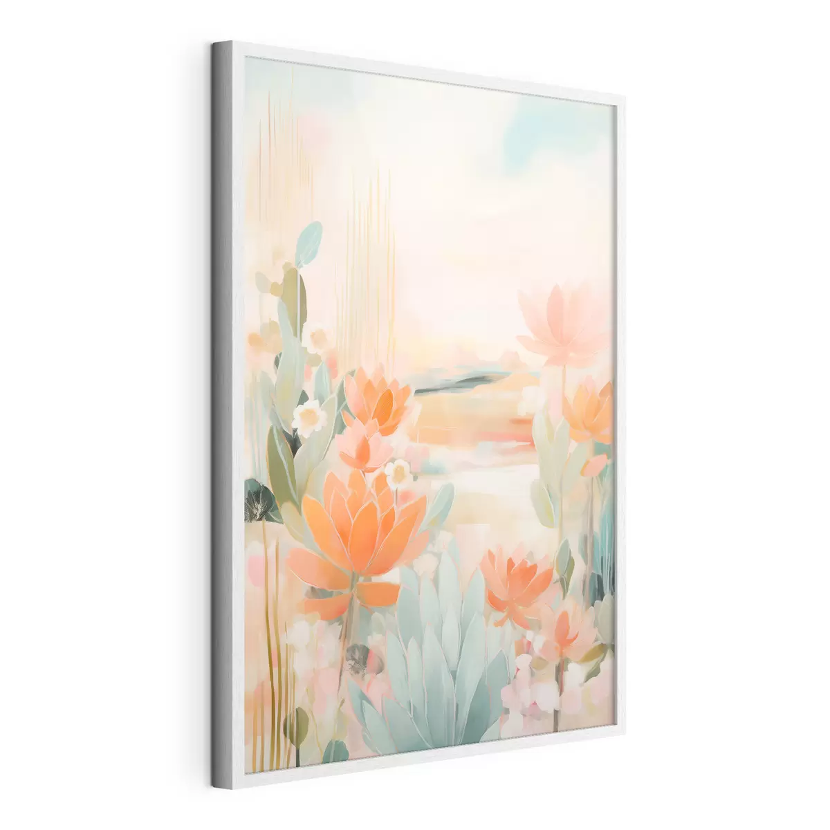 Poster Paesaggio floreale nei toni del rosa e del blu in uno stile pittorico contemporaneo f46931