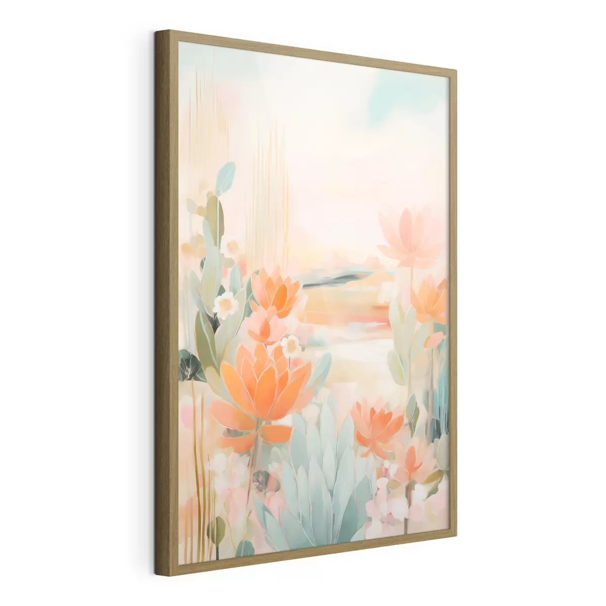 Poster Paesaggio floreale nei toni del rosa e del blu in uno stile pittorico contemporaneo f46931