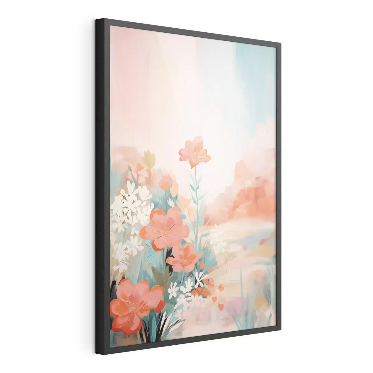 Poster Paesaggio floreale astratto in una palette di colori rosa e blu f46932