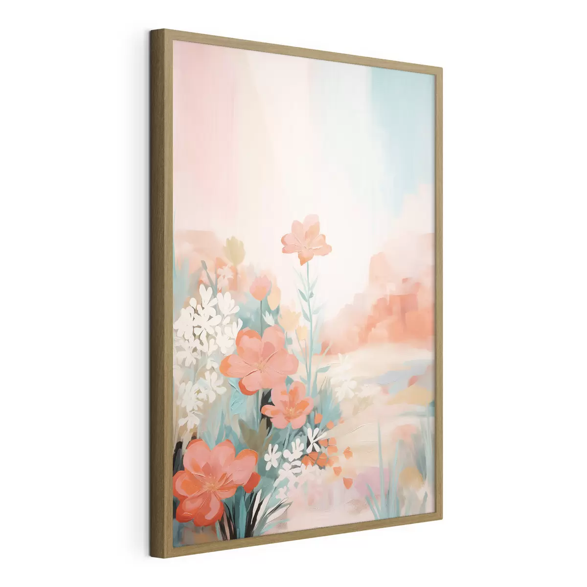Poster Paesaggio floreale astratto in una palette di colori rosa e blu f46932