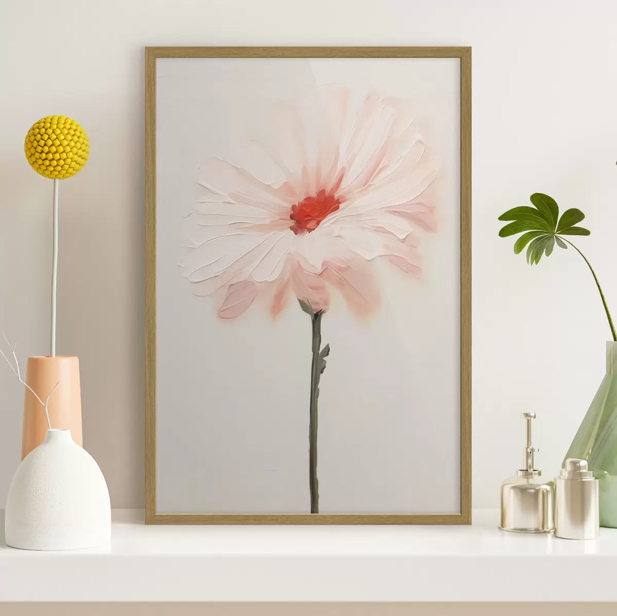 Poster Fiore bianco e rosa con pennellate espressive in stile pittura a olio f46933