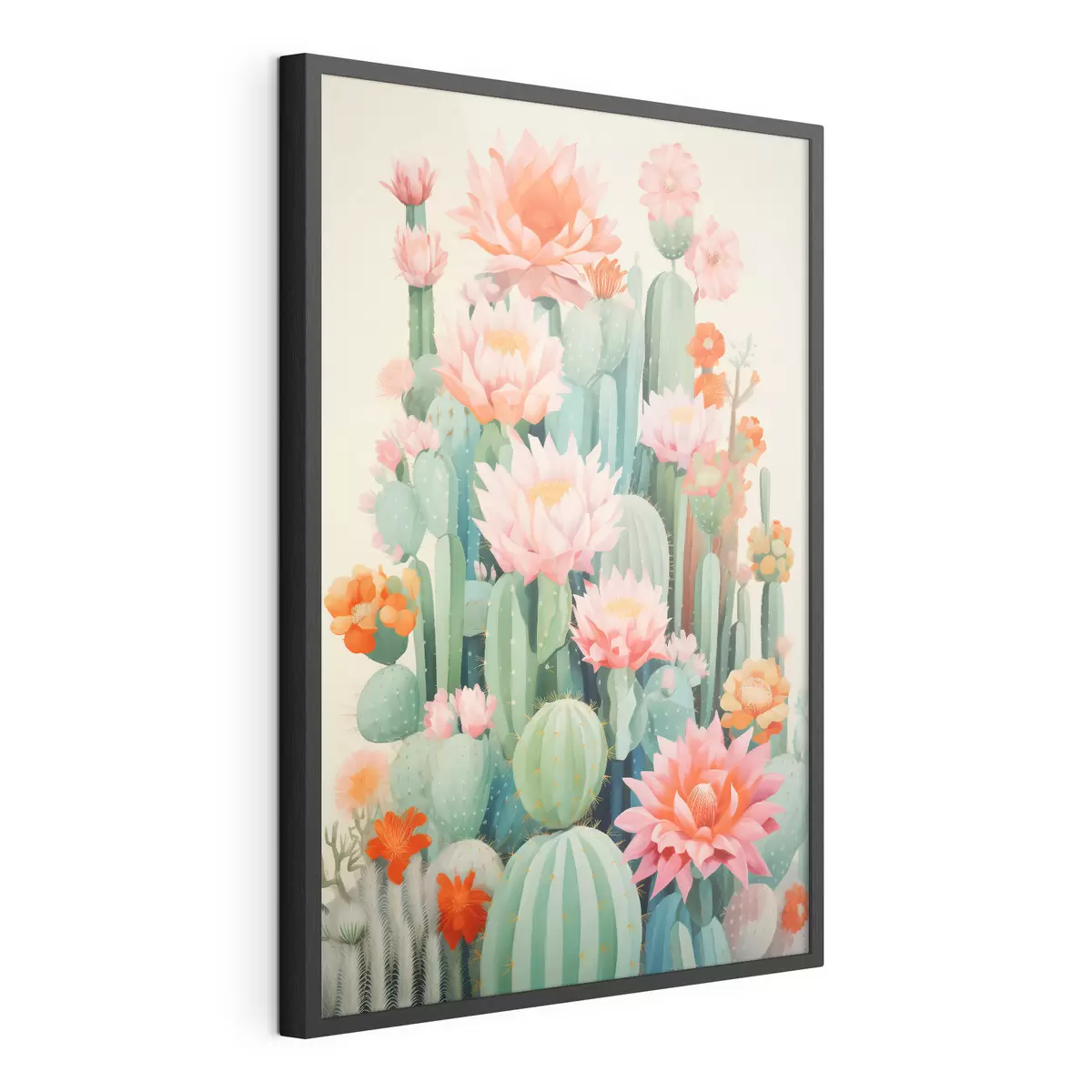 Poster Cactus in fiore con fiori rosa e arancioni in stile illustrativo f46934