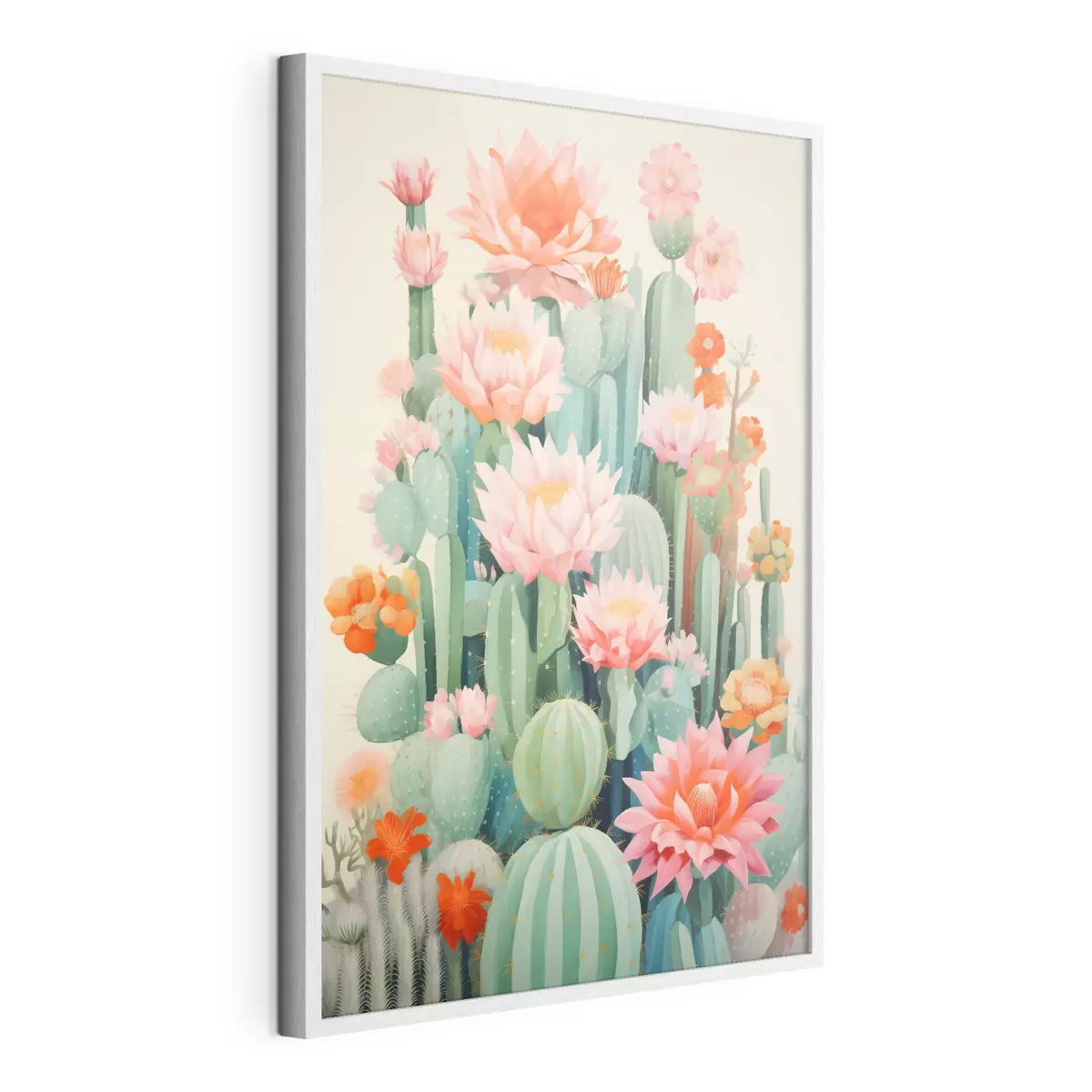 Poster Cactus in fiore con fiori rosa e arancioni in stile illustrativo f46934