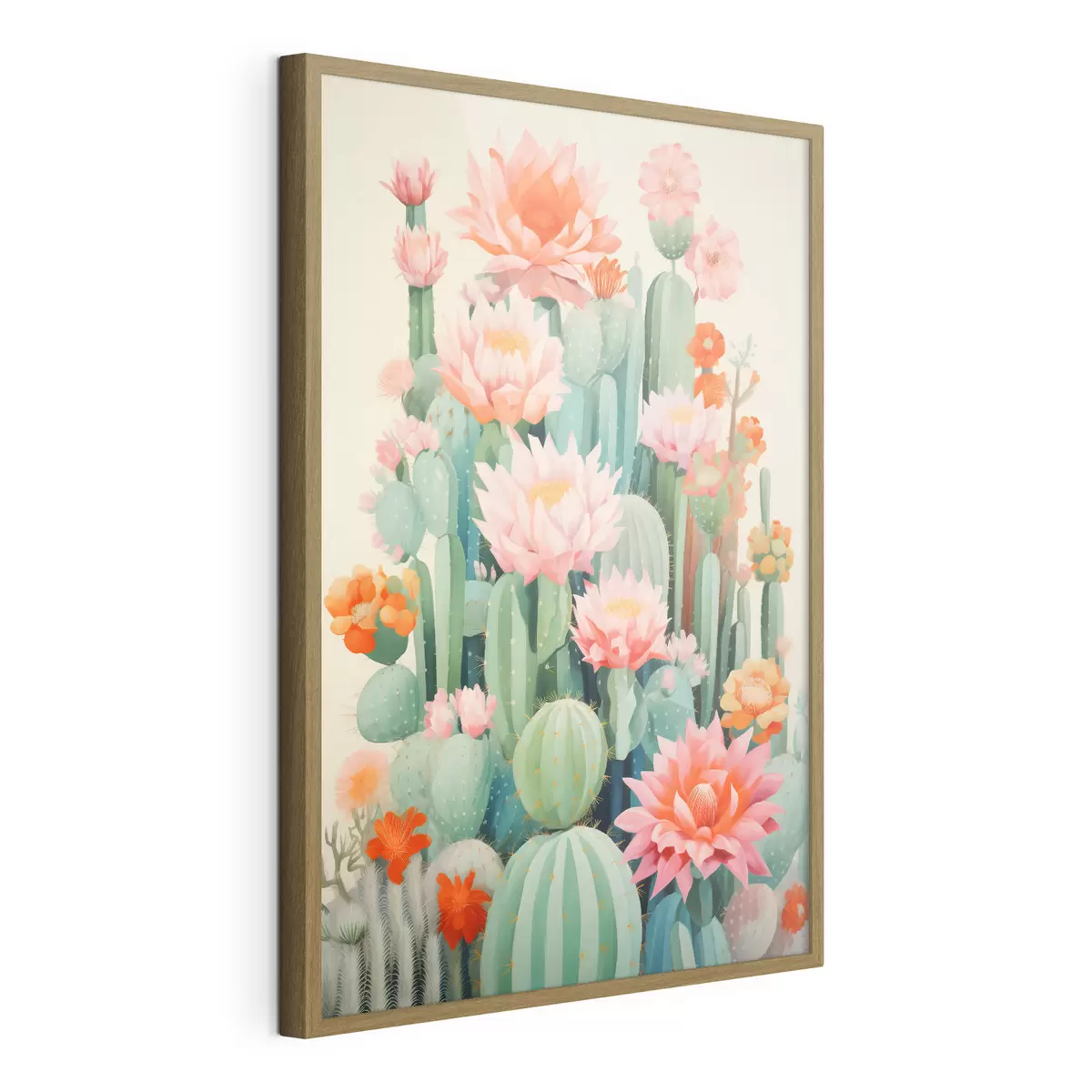 Poster Cactus in fiore con fiori rosa e arancioni in stile illustrativo f46934