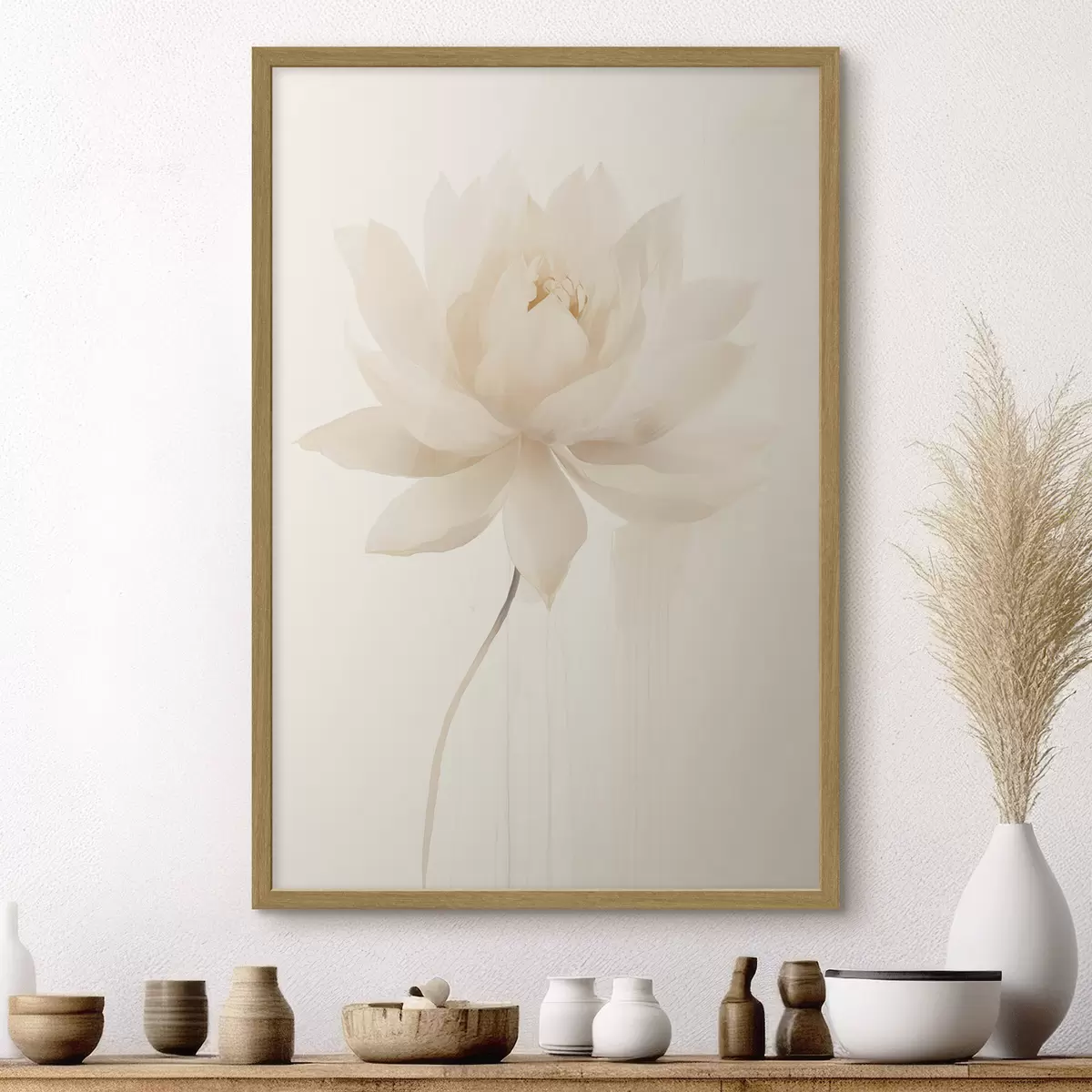 Poster Delicato loto bianco su sfondo chiaro in stile minimalista f46936