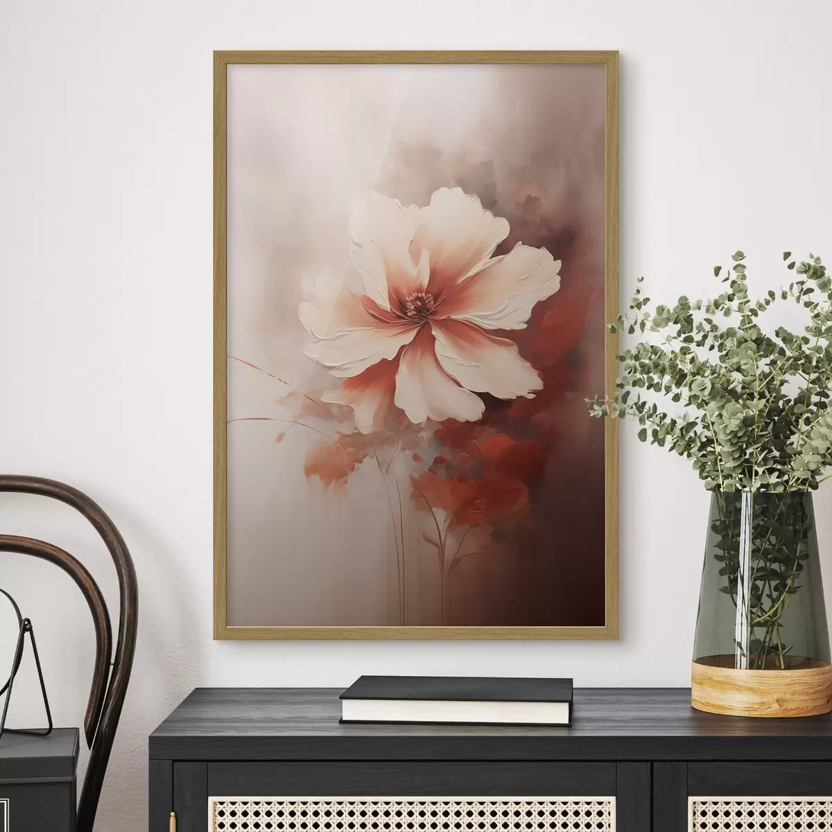 Poster Delicato fiore bianco corallo su sfondo sfocato in stile pittura a olio f46938