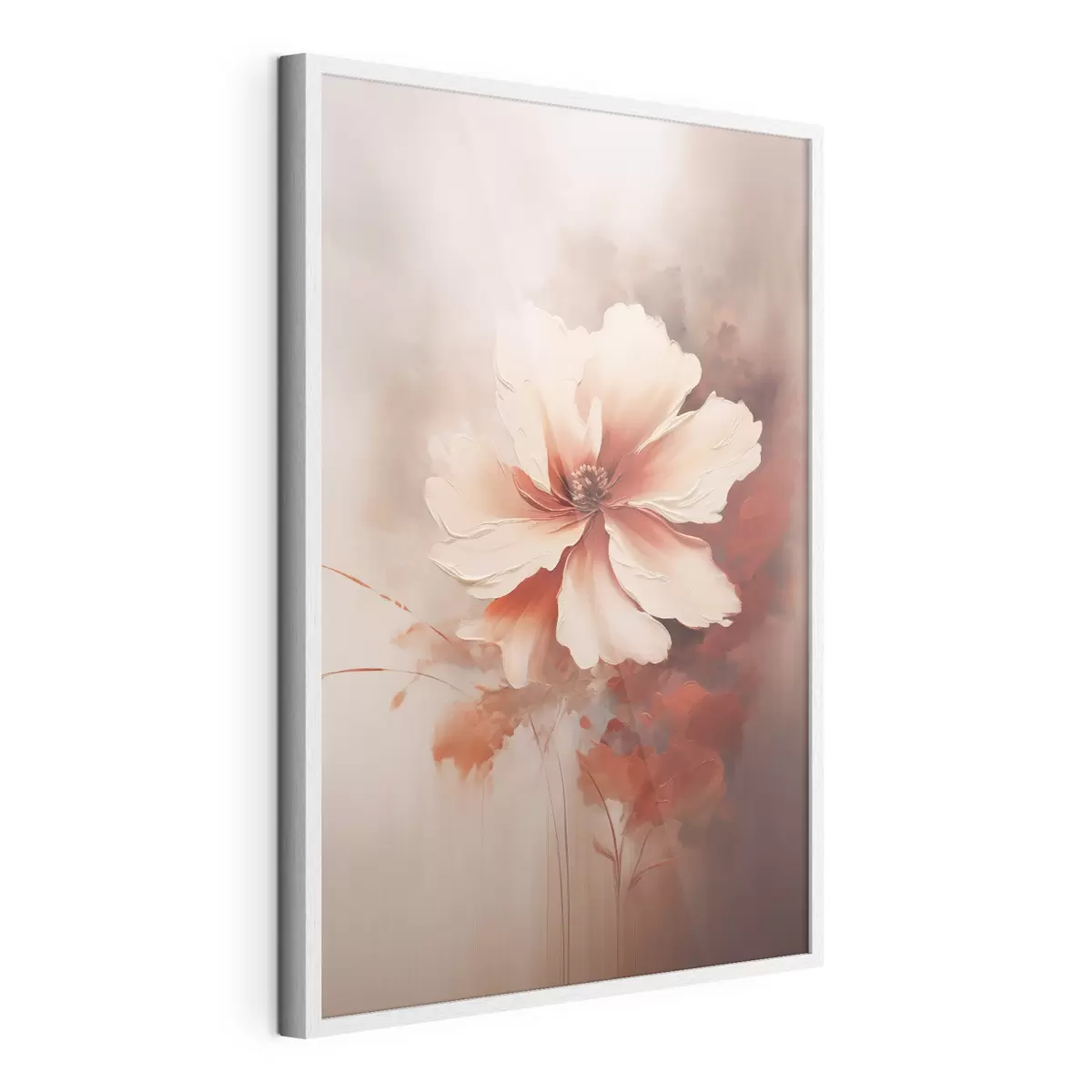 Poster Delicato fiore bianco corallo su sfondo sfocato in stile pittura a olio f46938