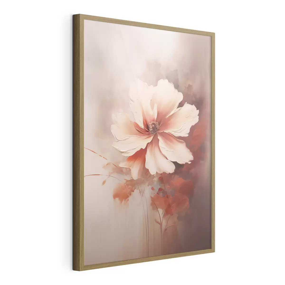 Poster Delicato fiore bianco corallo su sfondo sfocato in stile pittura a olio f46938