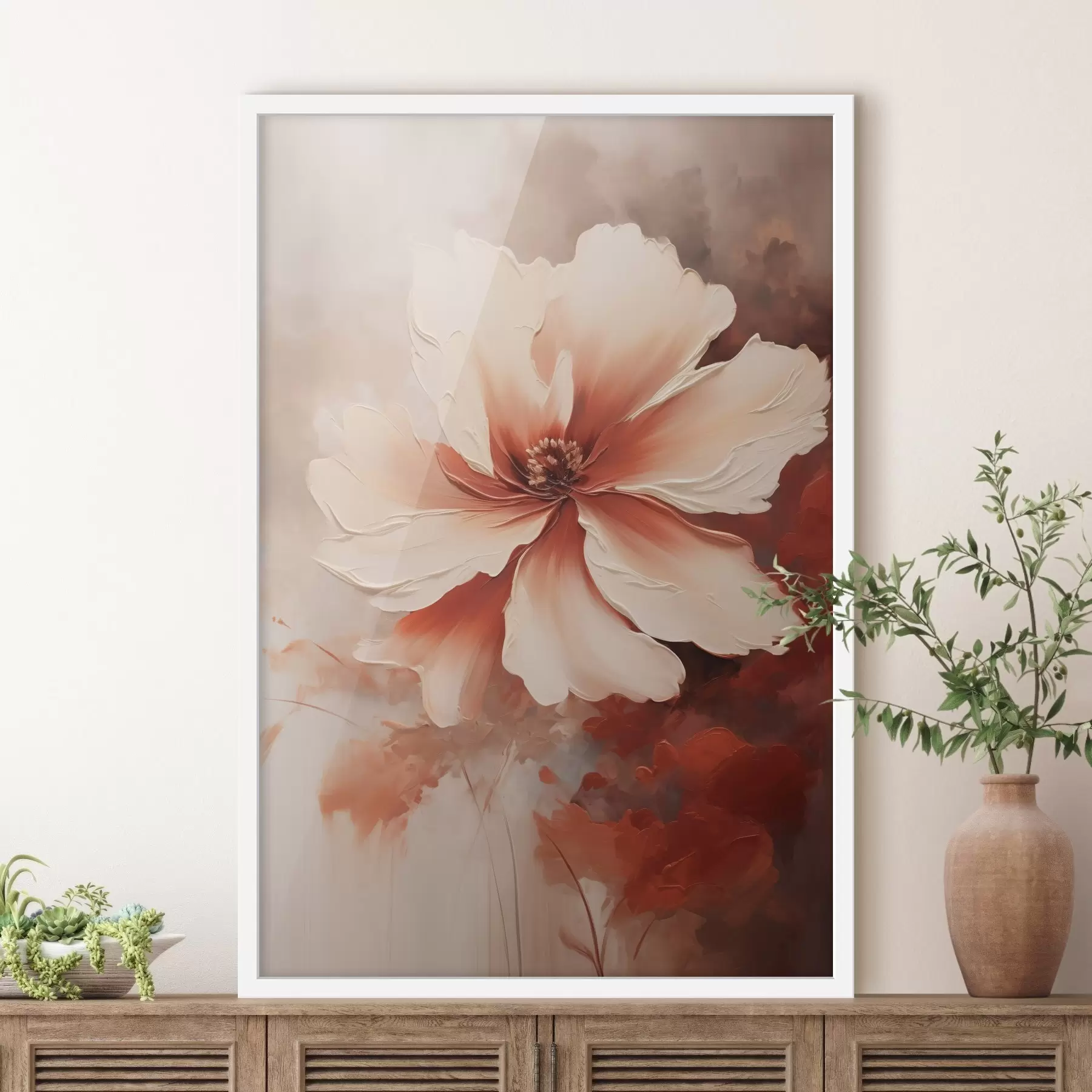 carta da parati Primo piano di un fiore di corallo bianco su uno sfondo sfocato in stile pittura a olio nr. f46939