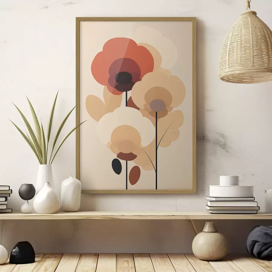 carta da parati Fiori astratti in una calda palette di beige in stile minimalista nr. f46942