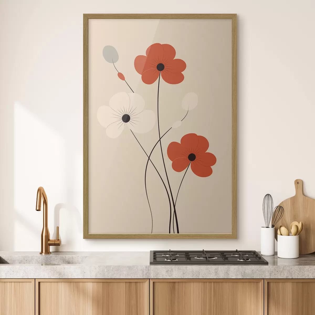 Poster Composizione astratta con steli sottili e forme semplici in stile minimalista f46943