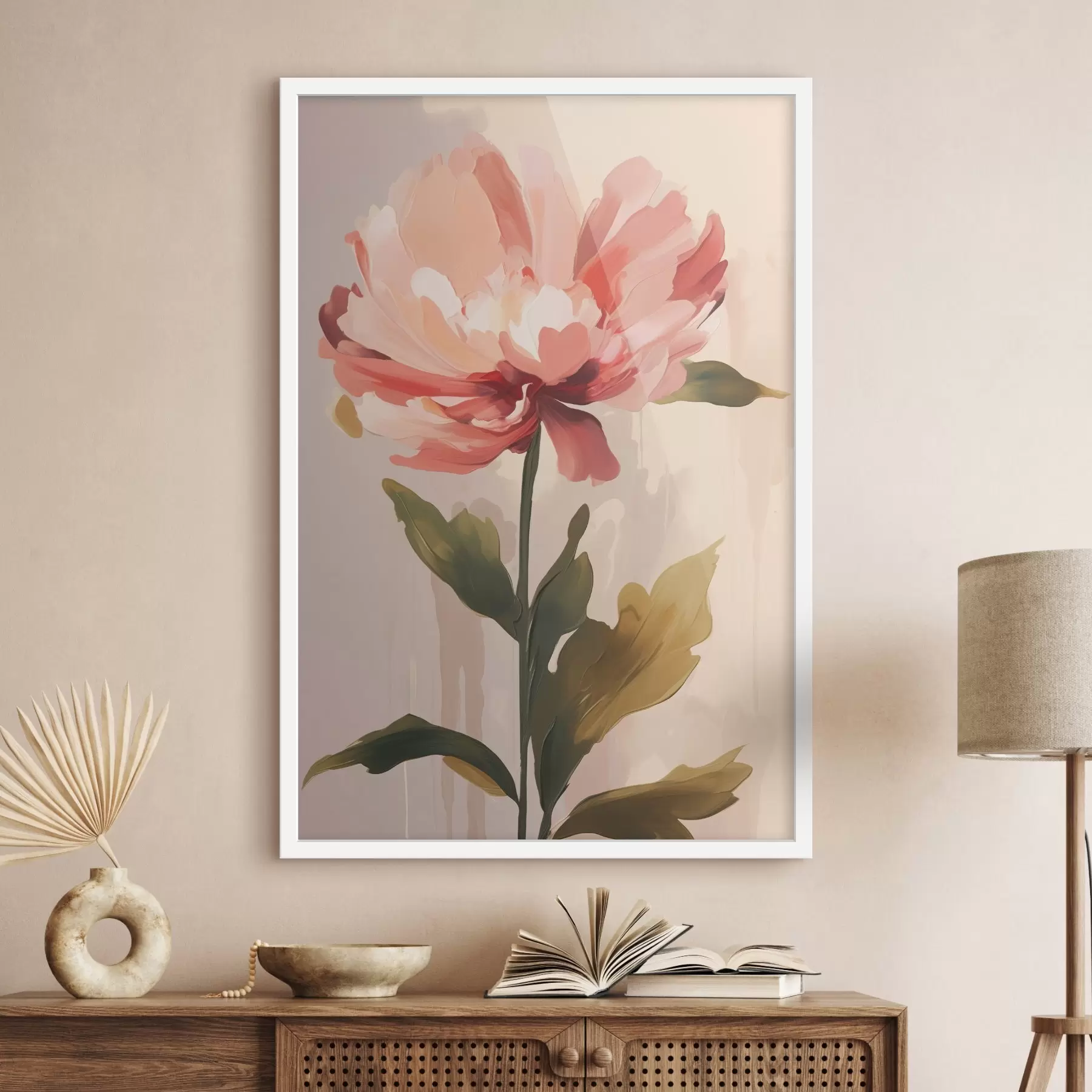 carta da parati Peonia con petali rosa corallo in uno stile illustrativo moderno nr. f46948