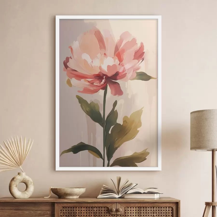 carta da parati Peonia con petali rosa corallo in uno stile illustrativo moderno nr. f46948