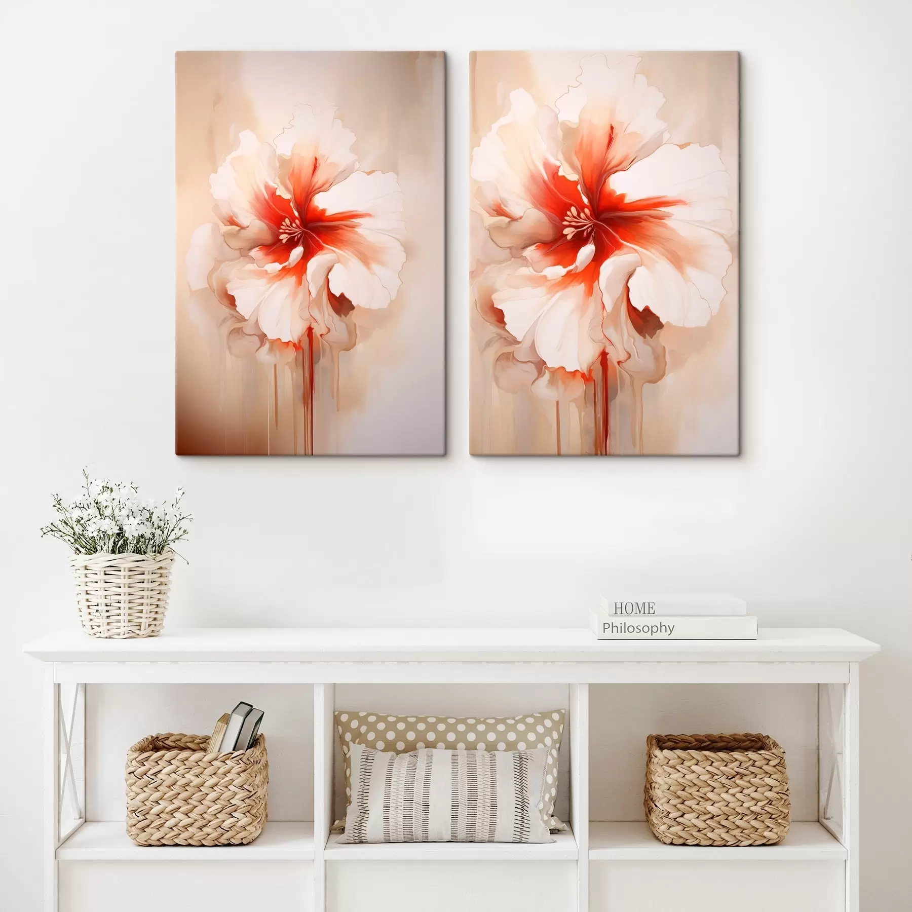 carta da parati Petali di corallo bianco su sfondo astratto, composizione tranquilla nr. m01089