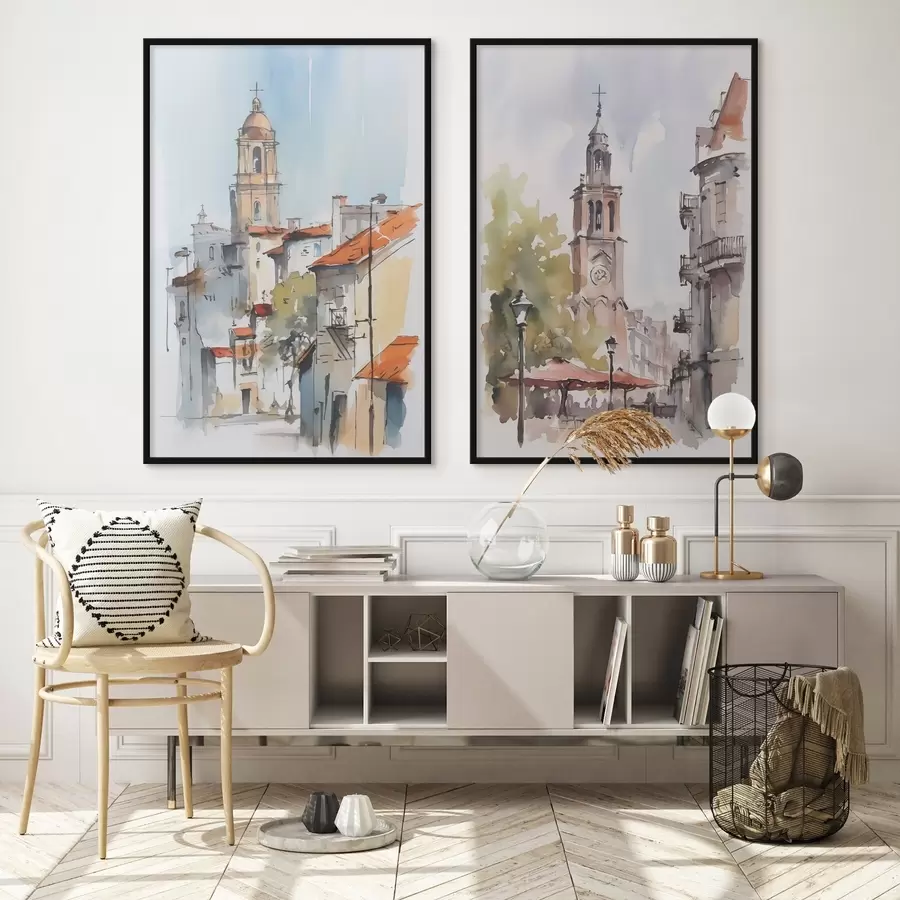 carta da parati Acquerello che imita il paesaggio urbano nr. d00832