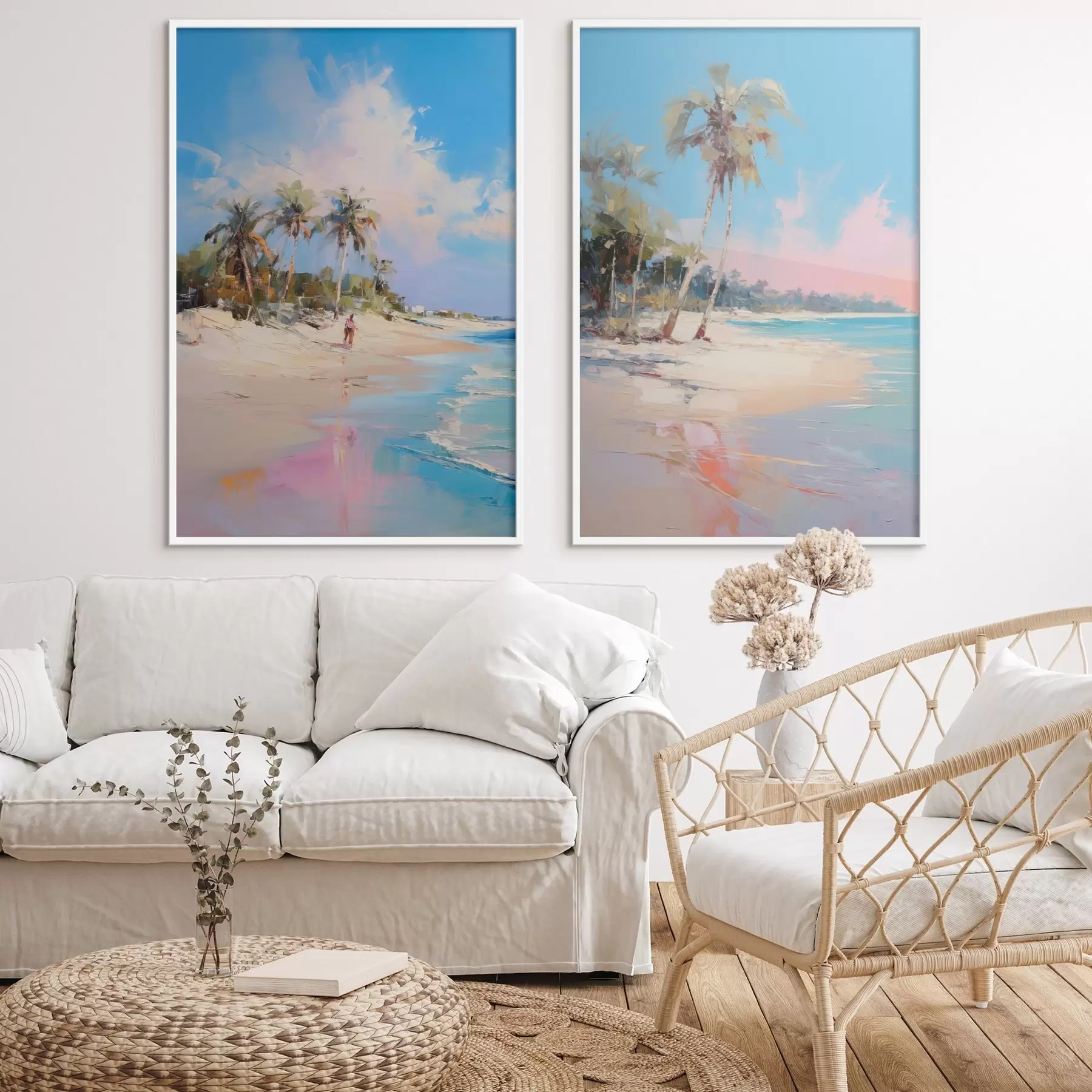 carta da parati Paesaggio astratto, una spiaggia con palme, una giornata di sole splendente con cielo azzurro e qualche nuvola nr. d00885