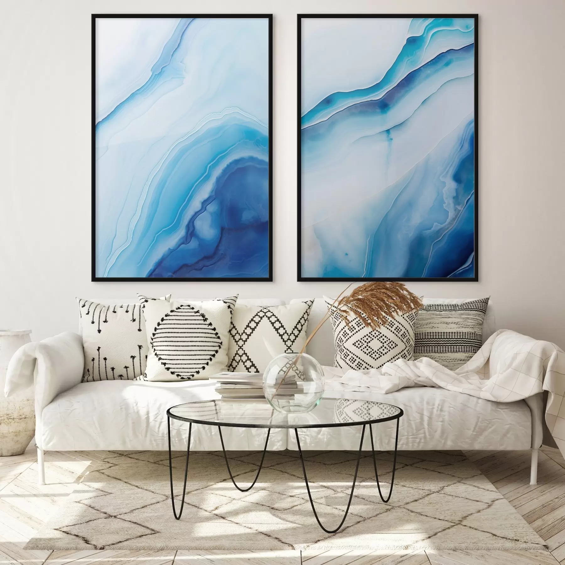 carta da parati Stampa astratta blu e bianco agata, linee e sfumature vorticose, texture liscia, arte moderna, minimalista nr. d00888