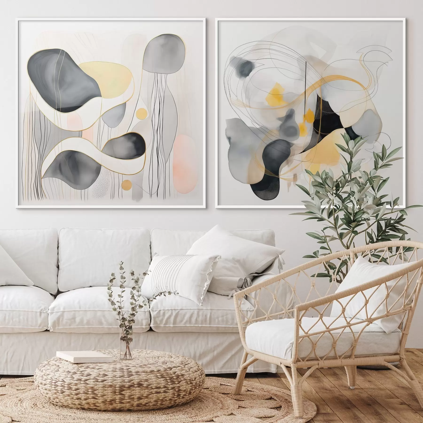 carta da parati Monocromatico e accenti gialli in stile astratto nr. d00905