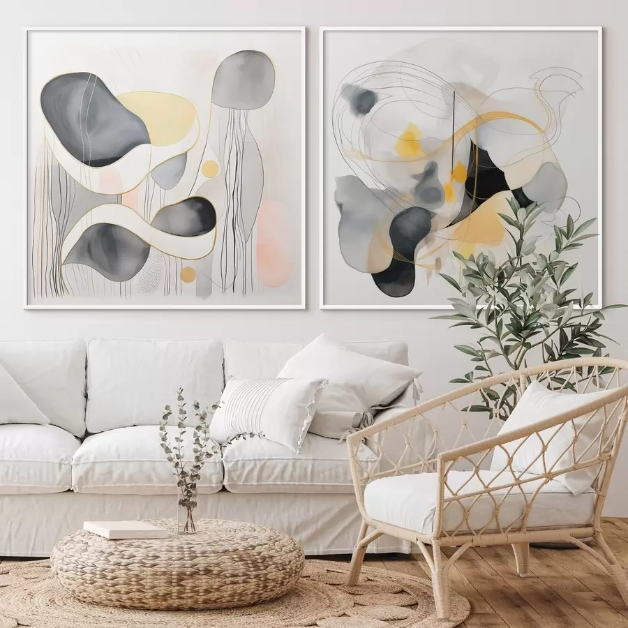 carta da parati Monocromatico e accenti gialli in stile astratto nr. d00905