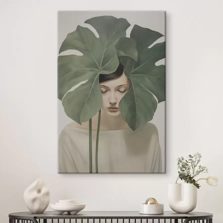 carta da parati Ragazza con foglie tropicali nr. s47335