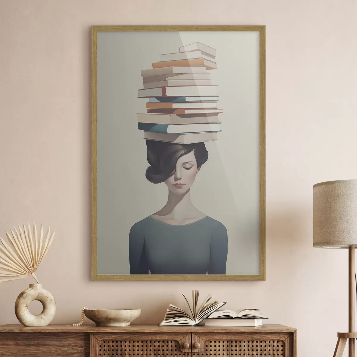Poster Ritratto surreale di una ragazza con dei libri f47334