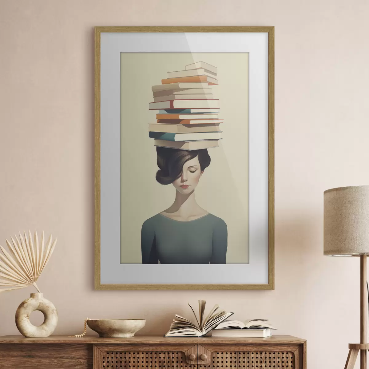 Poster Ritratto surreale di una ragazza con dei libri f47334