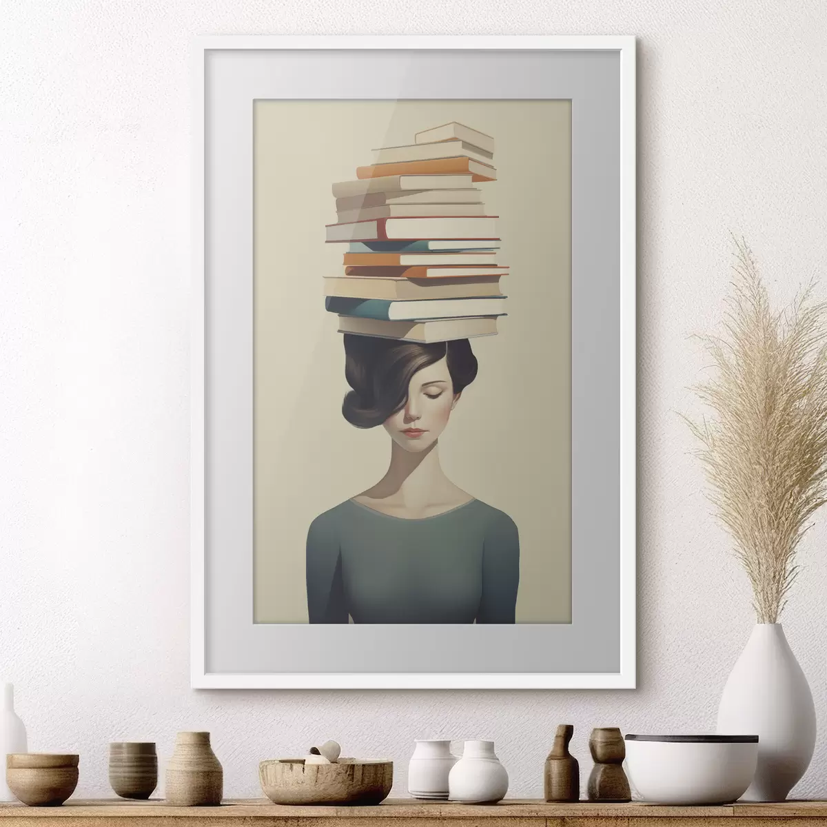 Poster Ritratto surreale di una ragazza con dei libri f47334