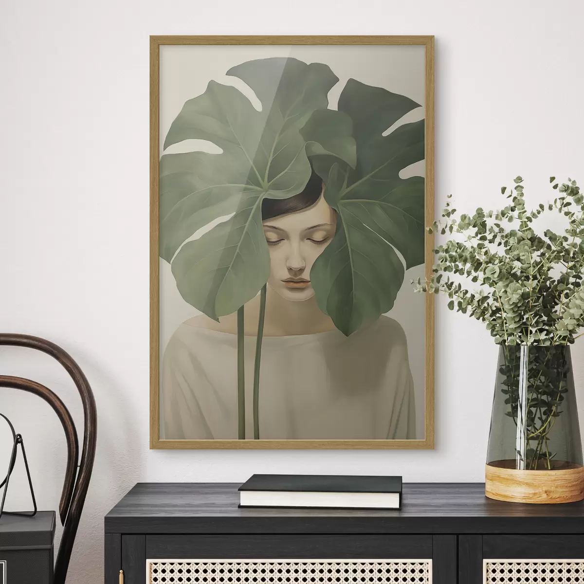 Poster Ragazza con foglie tropicali f47335