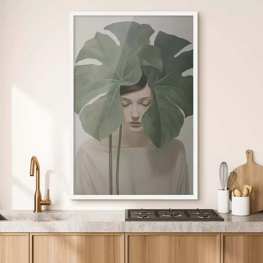 carta da parati Ragazza con foglie tropicali nr. f47335