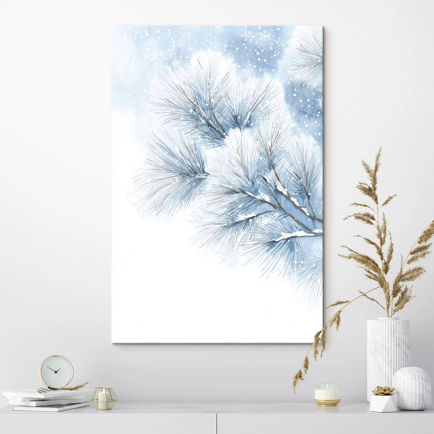 carta da parati ramo di pino ricoperto di neve in stile acquerello nr. s47114