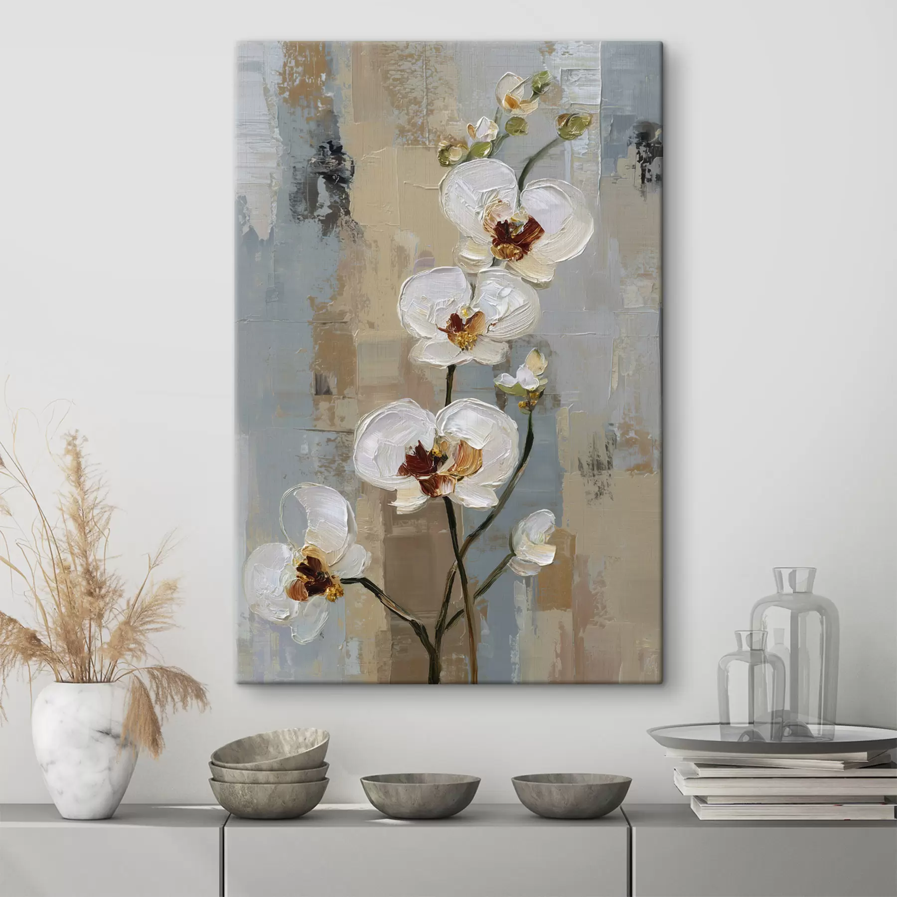 carta da parati fiori di orchidea bianca in stile pittura a olio nr. s47131