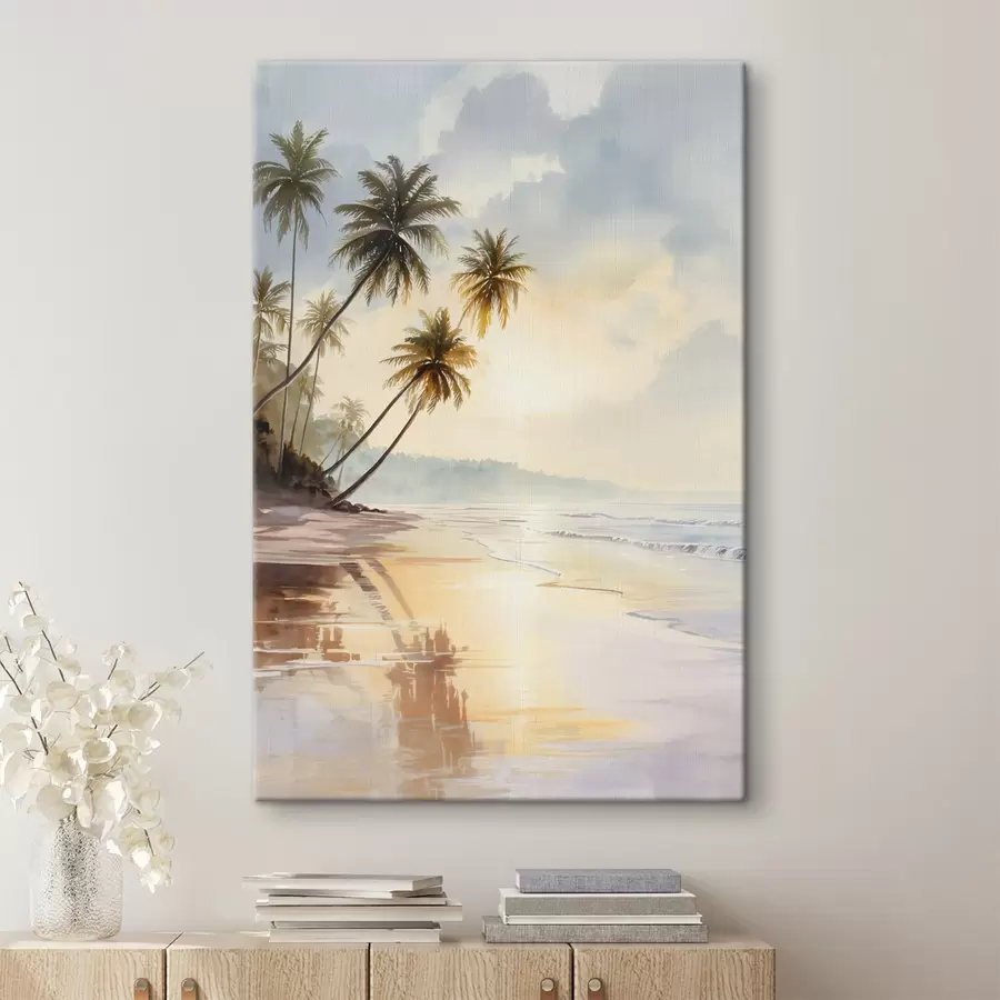 carta da parati tramonto sulla spiaggia di un'isola in stile acquerello nr. s47136