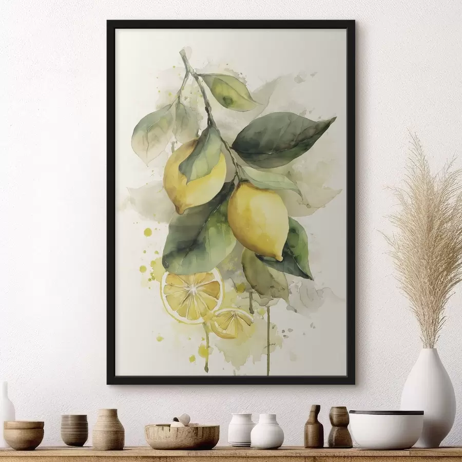 carta da parati ramo in stile acquerello con limoni nr. f47123