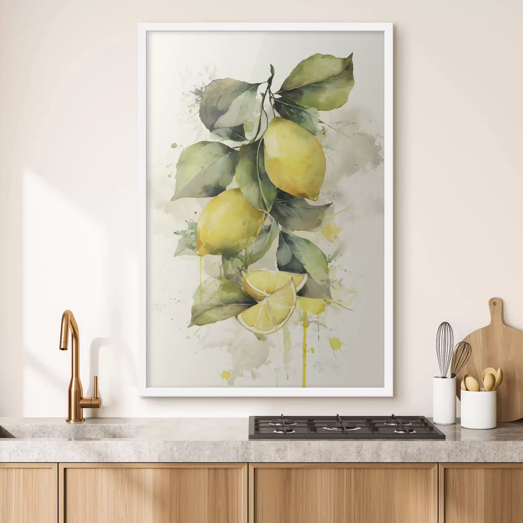 carta da parati ramo in stile acquerello con limoni nr. f47124