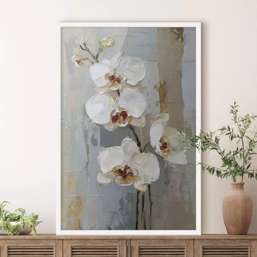 carta da parati fiori di orchidea bianca in stile pittura a olio nr. f47132