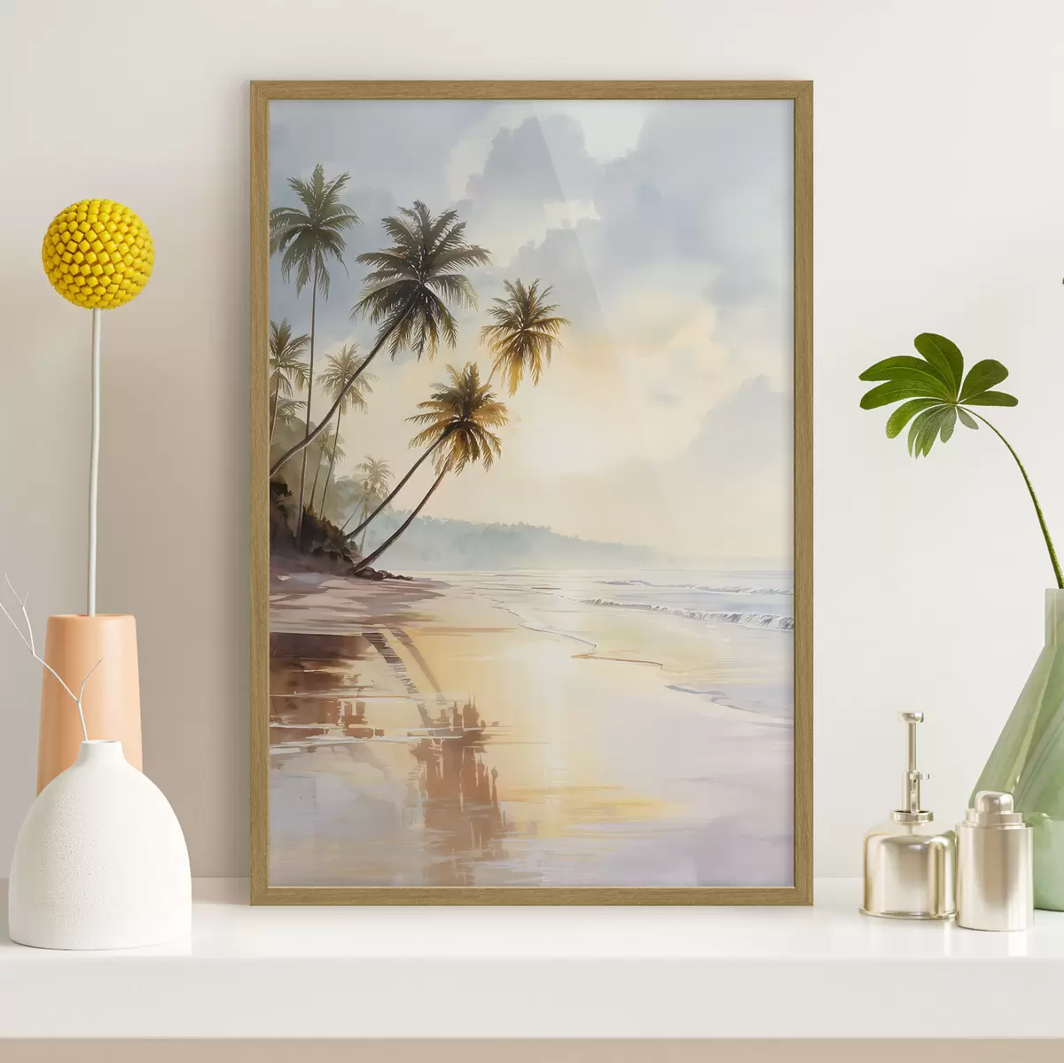 Poster tramonto sulla spiaggia di un'isola in stile acquerello f47136