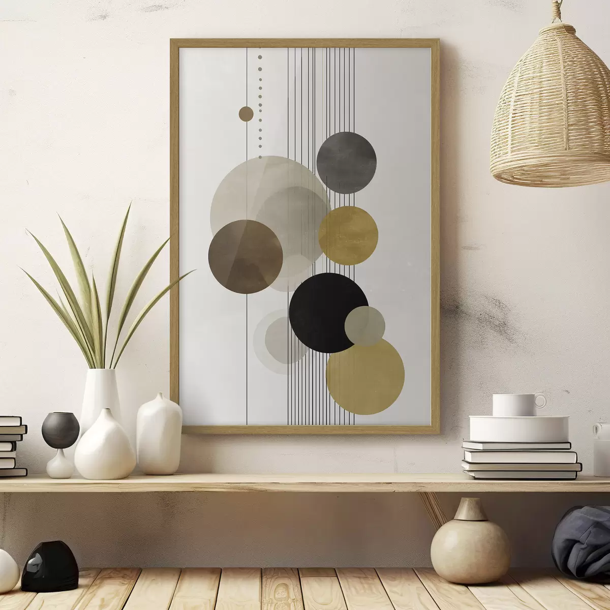Poster astrazione con cerchi e linee in colori caldi f47237