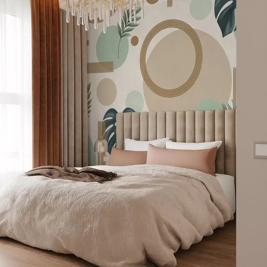 carta da parati Motivo geometrico con foglie in tonalità di verde nr. w05018v1