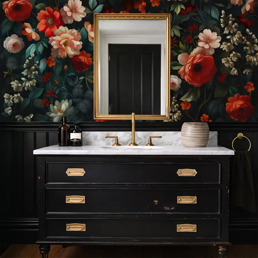 Carta da parati Floreale Motivo floreale scuro con rigogliosi fiori da giardino n. w05087