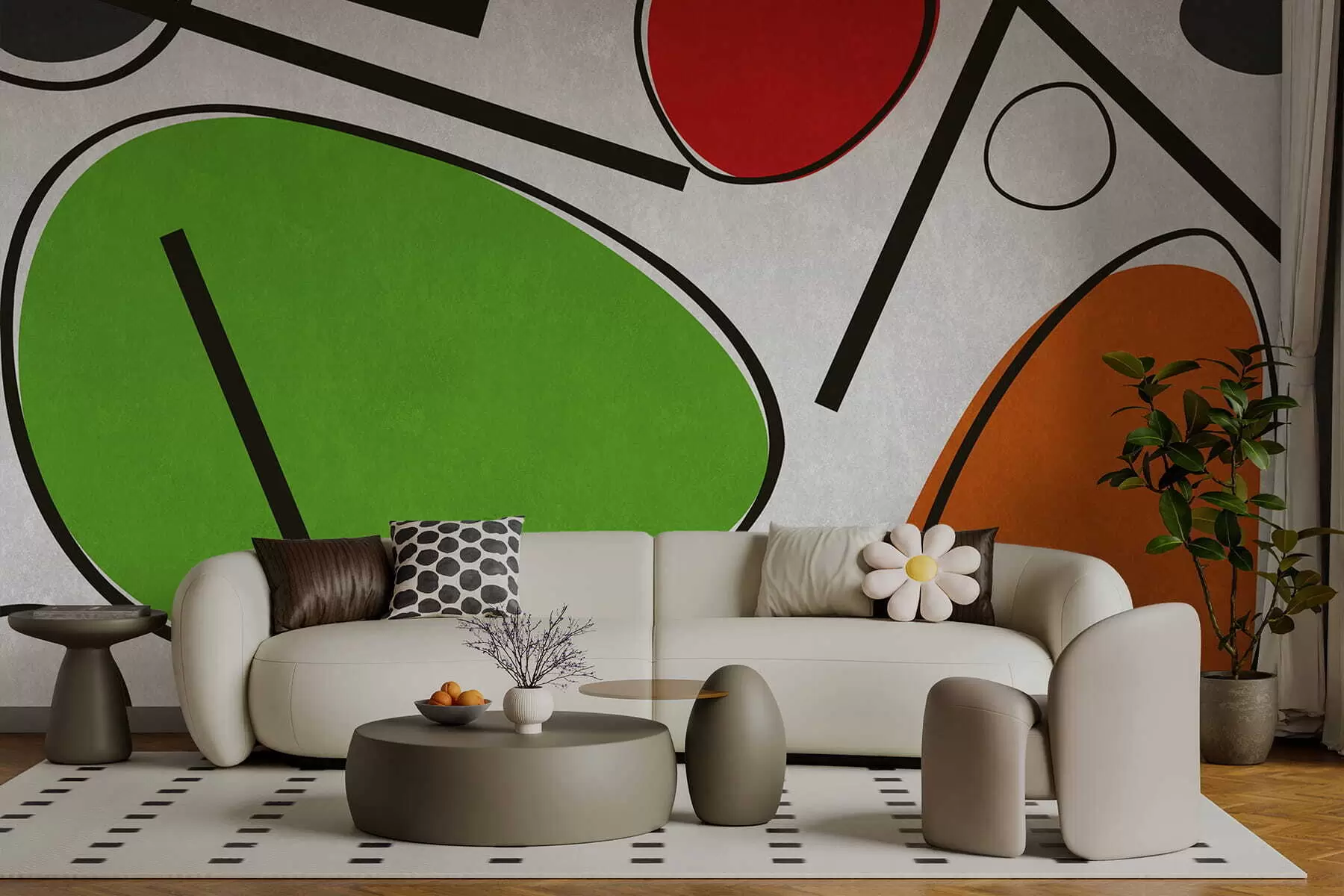 carta da parati Forme geometriche astratte con linee e aree di colore intenso nr. w05017v1