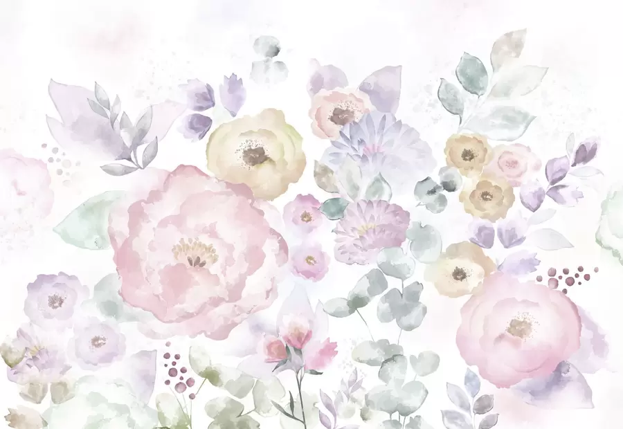 carta da parati Composizione delicata ad acquerello con fiori e foglie nr. w05093