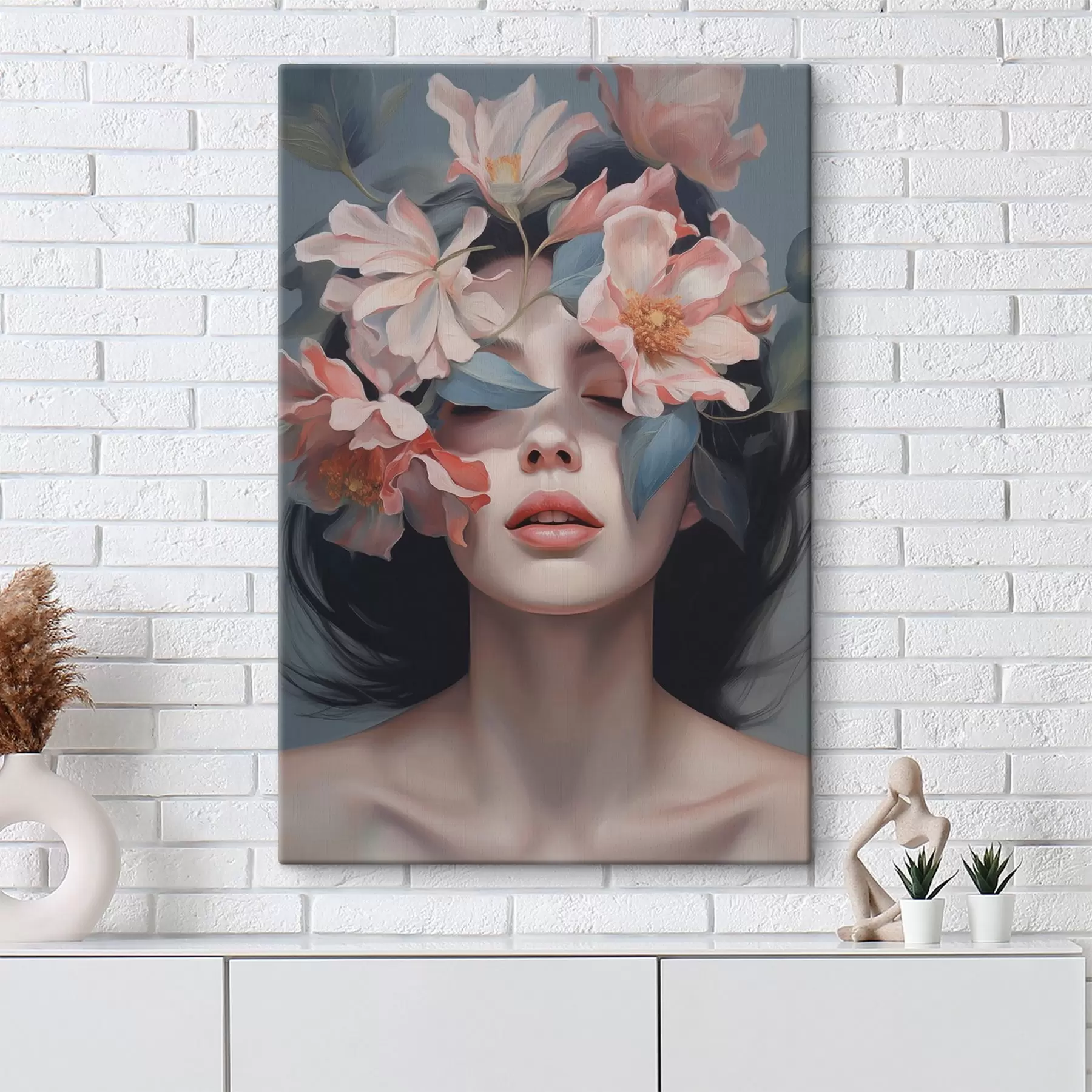 carta da parati Ritratto femminile astratto con fiori nr. s47488