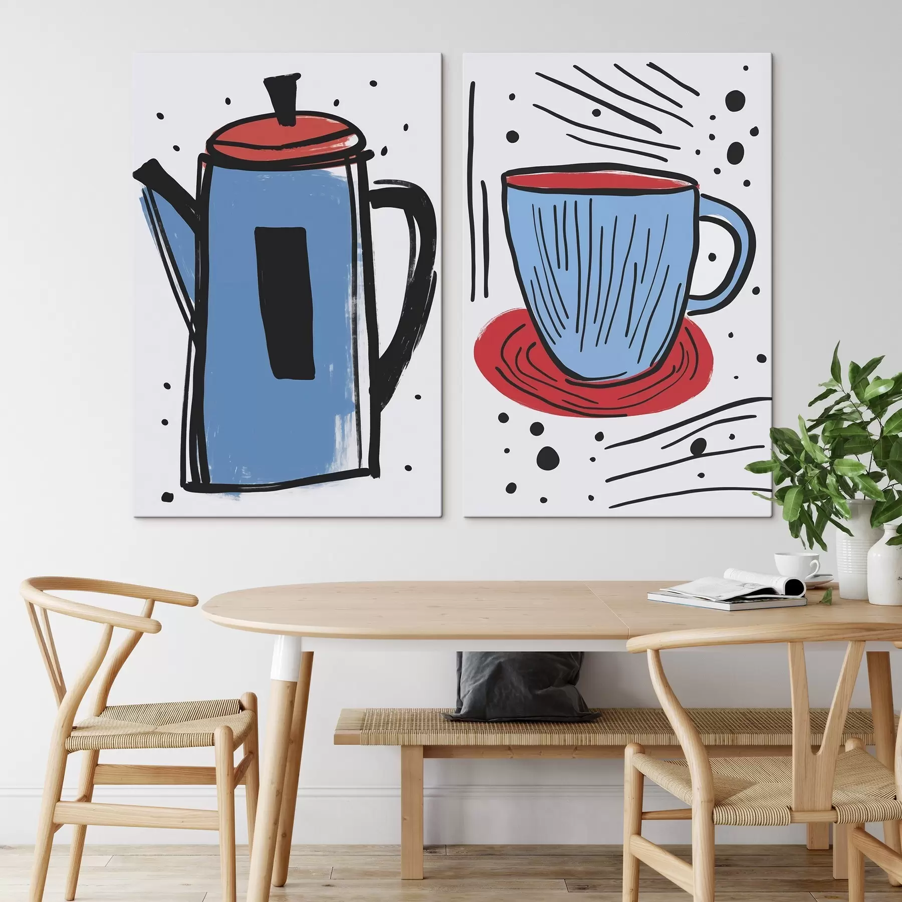 carta da parati Caffettiera e tazza imitazione di un disegno primitivo nr. m01225