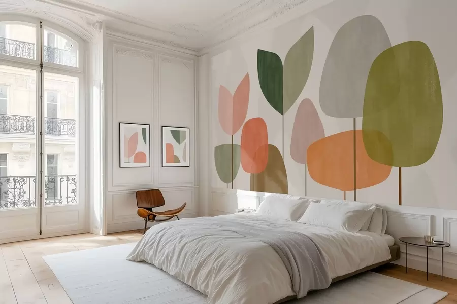 carta da parati alberi astratti in stile ingenuo nr. w05059