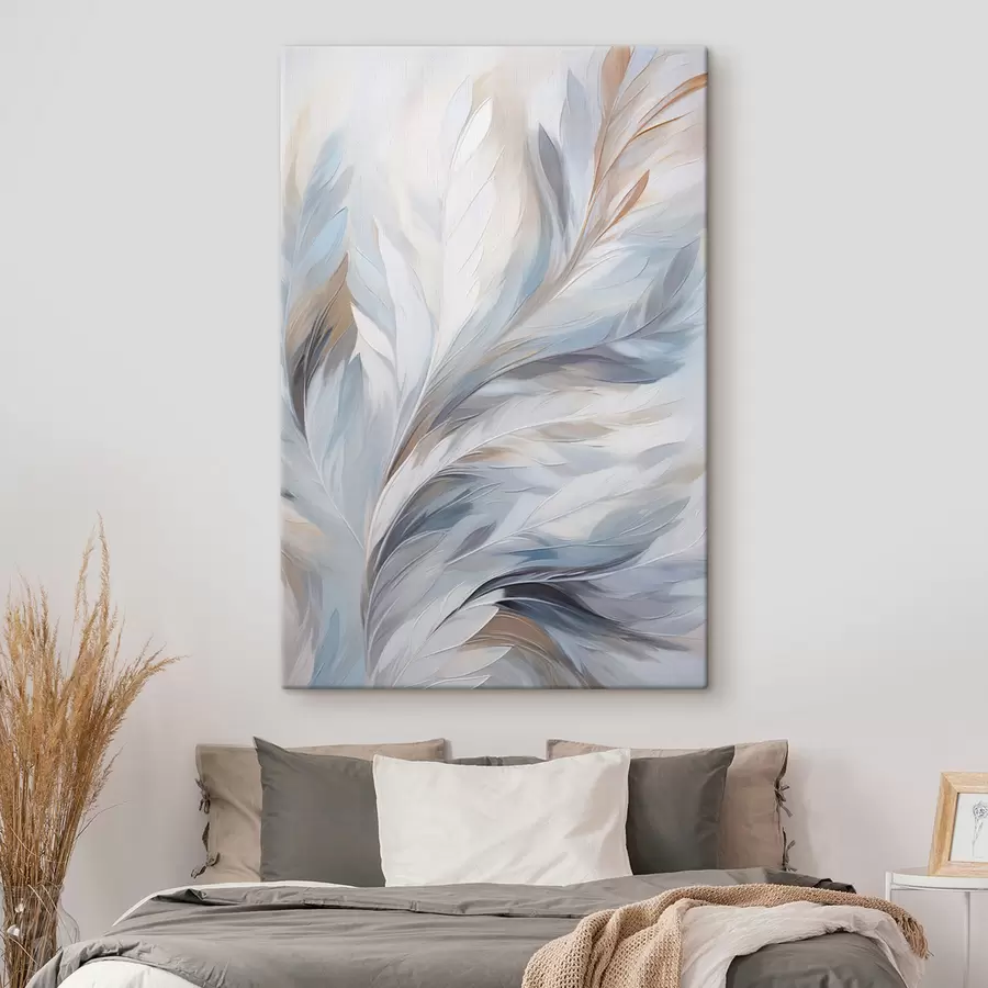 carta da parati Delicate piume azzurre e marroni dalla consistenza morbida ed eterea, su sfondo bianco. nr. s47416